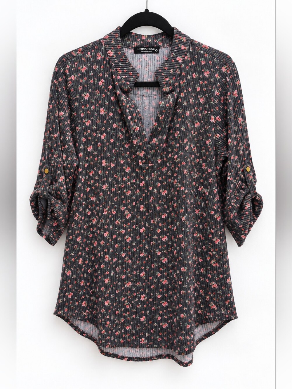 Heimish Floral Ribbed High-Low Top – Size Medium
